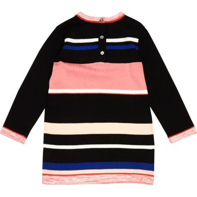 Mini girls black stripe knit dress